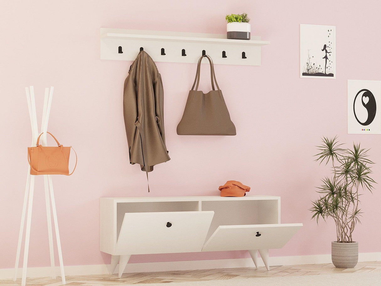 Cuier cu pantofar klass, Alb, 113x48,5x35 cm