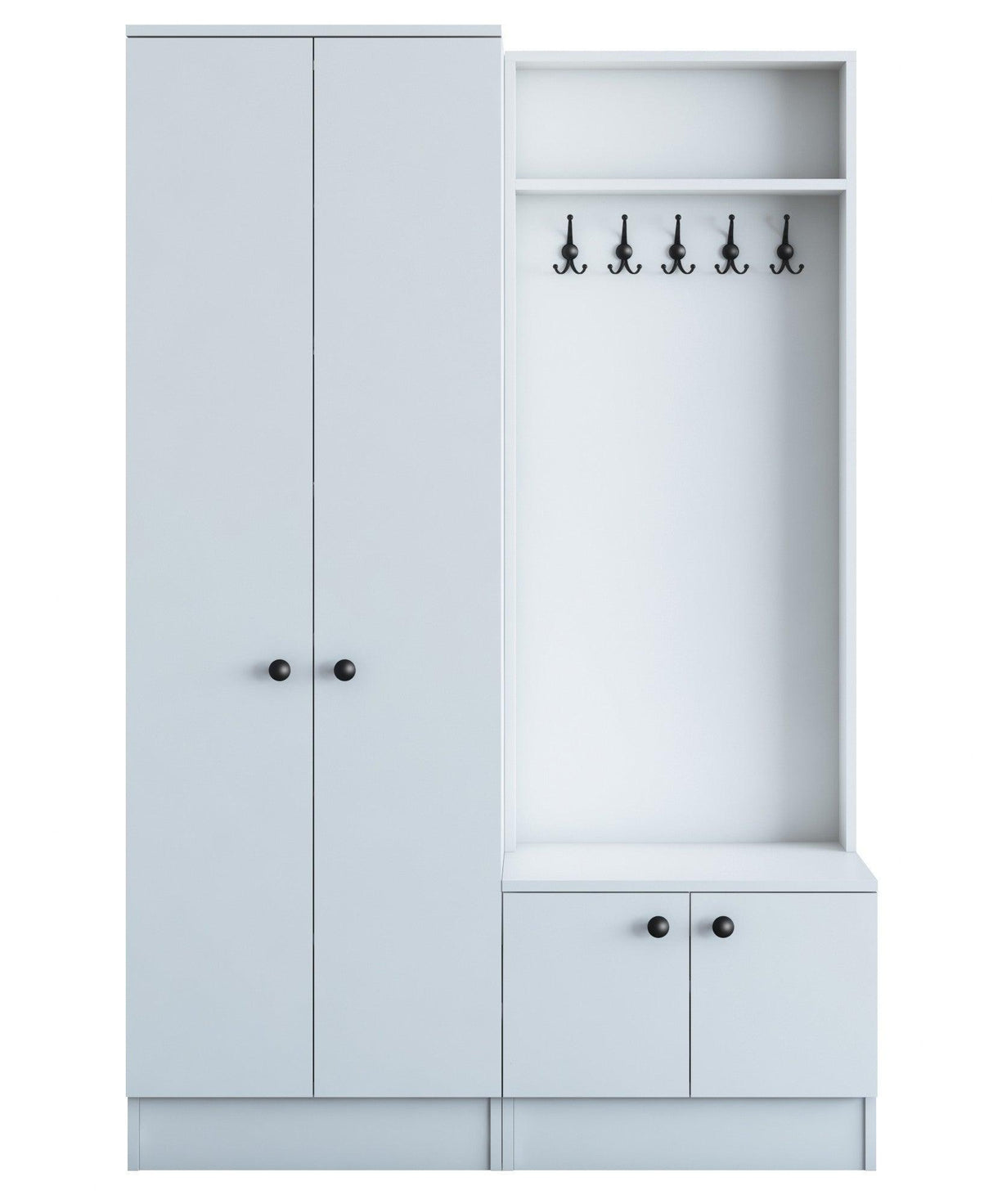 Cuier cu pantofar Marbello cu 2 usi, Alb, 120x183x37 cm