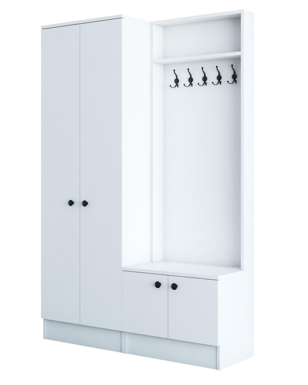 Cuier cu pantofar Marbello cu 2 usi, Alb, 120x183x37 cm