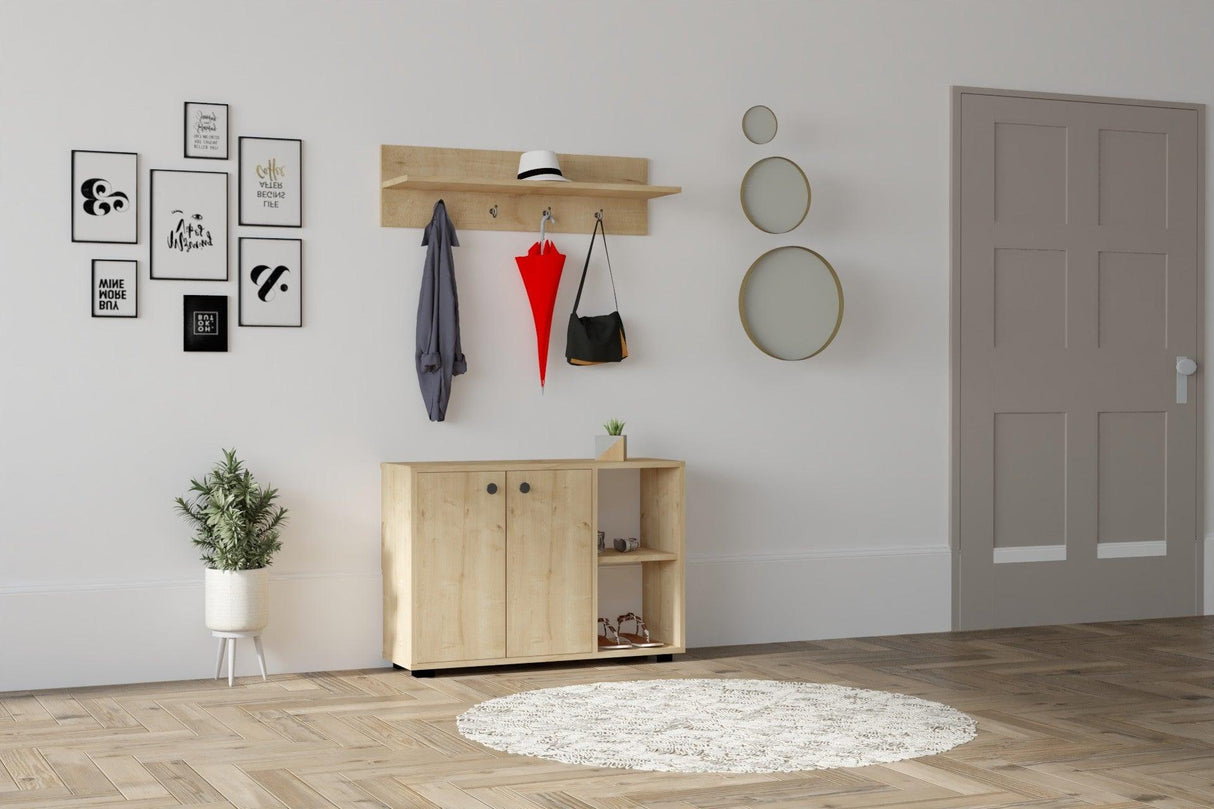 Cuier cu pantofar Ra, Stejar, 90x63x30 cm