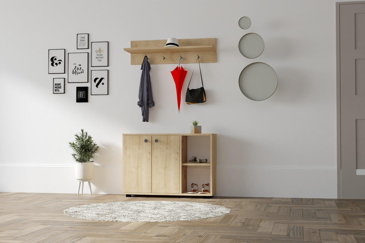 Cuier cu pantofar Ra, Stejar, 90x63x30 cm