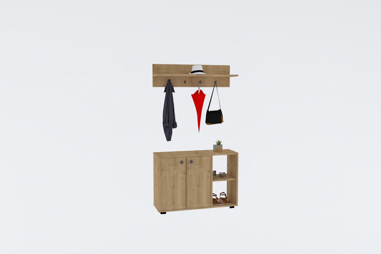 Cuier cu pantofar Ra, Stejar, 90x63x30 cm