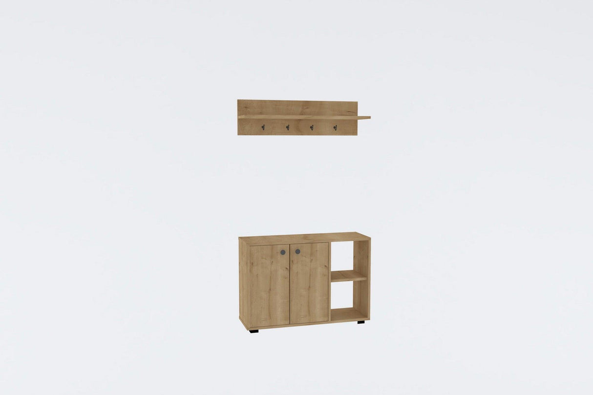 Cuier cu pantofar Ra, Stejar, 90x63x30 cm