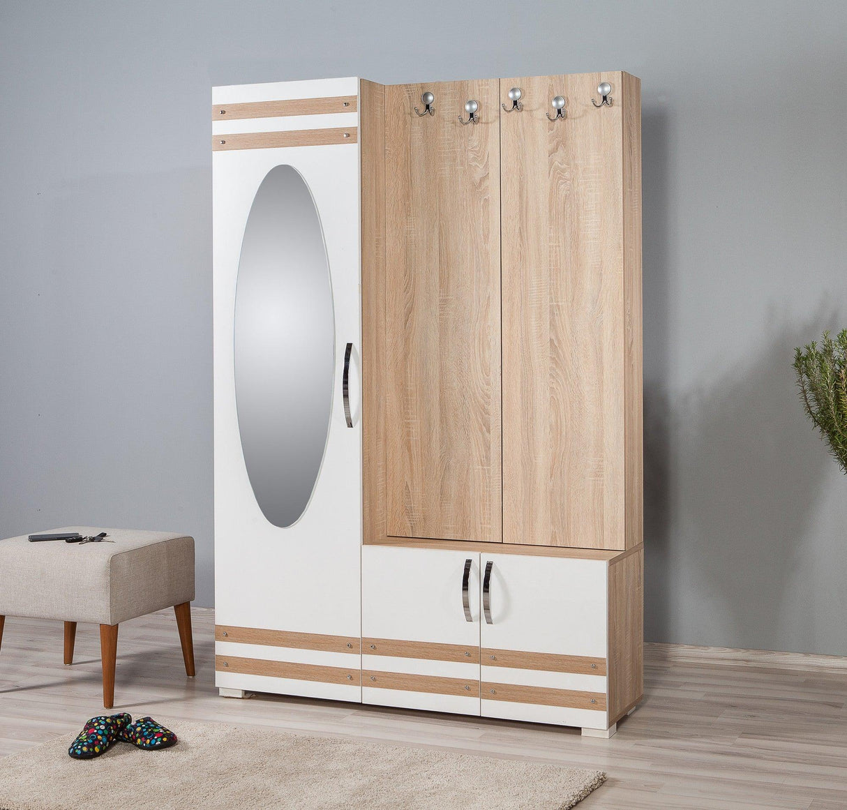 Cuier cu pantofar SİHİRLİ-200 Hall Stand, Stejar Sonoma, 195x36x125 cm