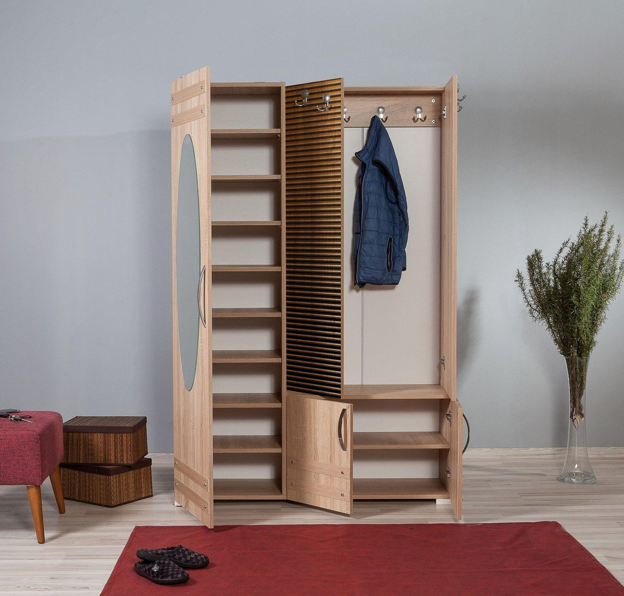 Cuier cu pantofar SİHİRLİ-220 Hall Stand 1, Stejar Sonoma, 195x36x125 cm