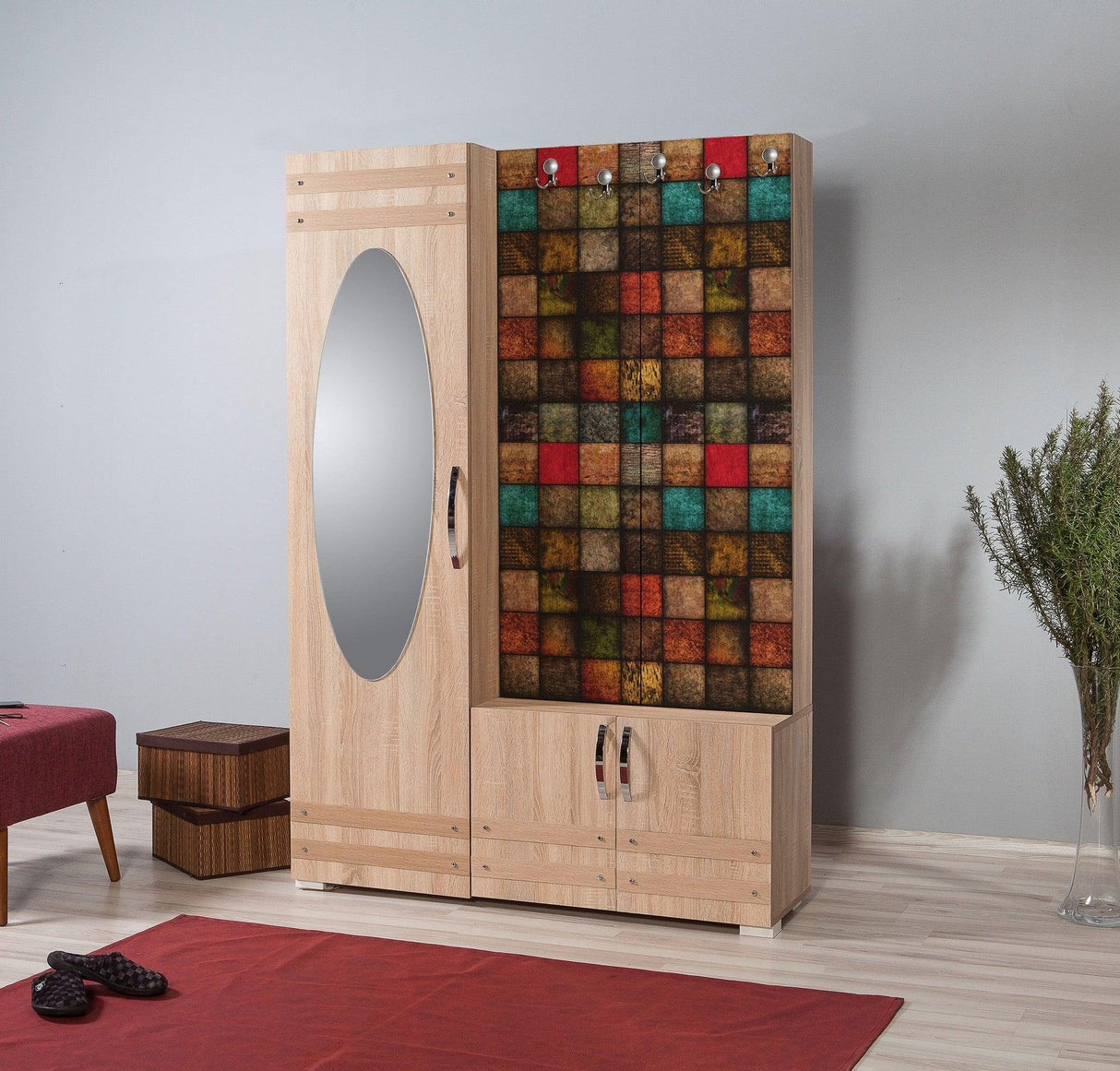 Cuier cu pantofar SİHİRLİ-220 Hall Stand 2, Stejar Sonoma, 195x36x125 cm