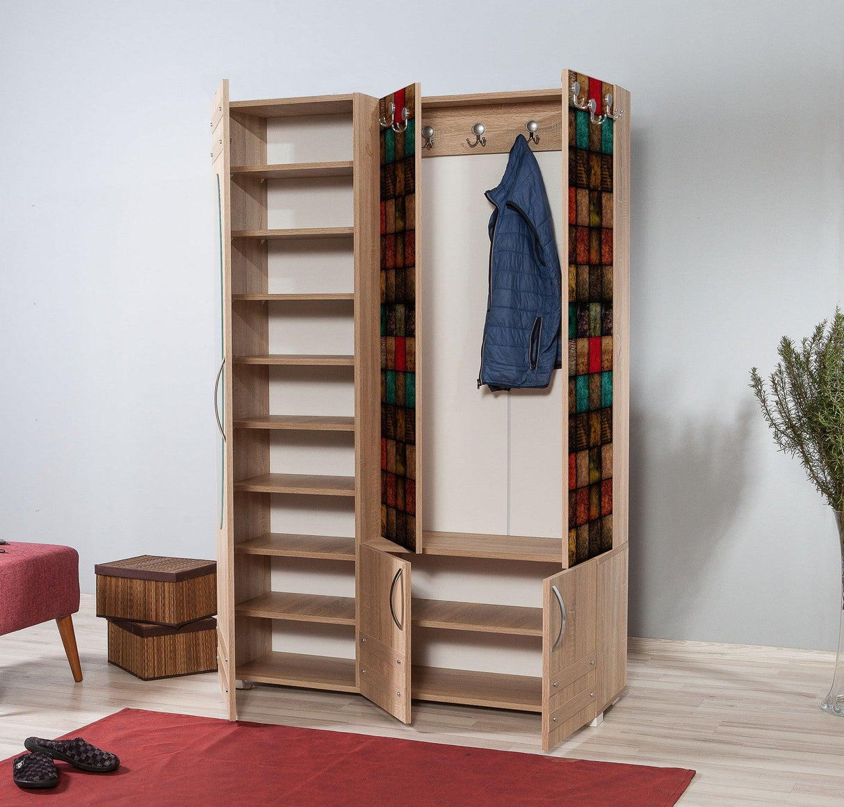 Cuier cu pantofar SİHİRLİ-220 Hall Stand 2, Stejar Sonoma, 195x36x125 cm