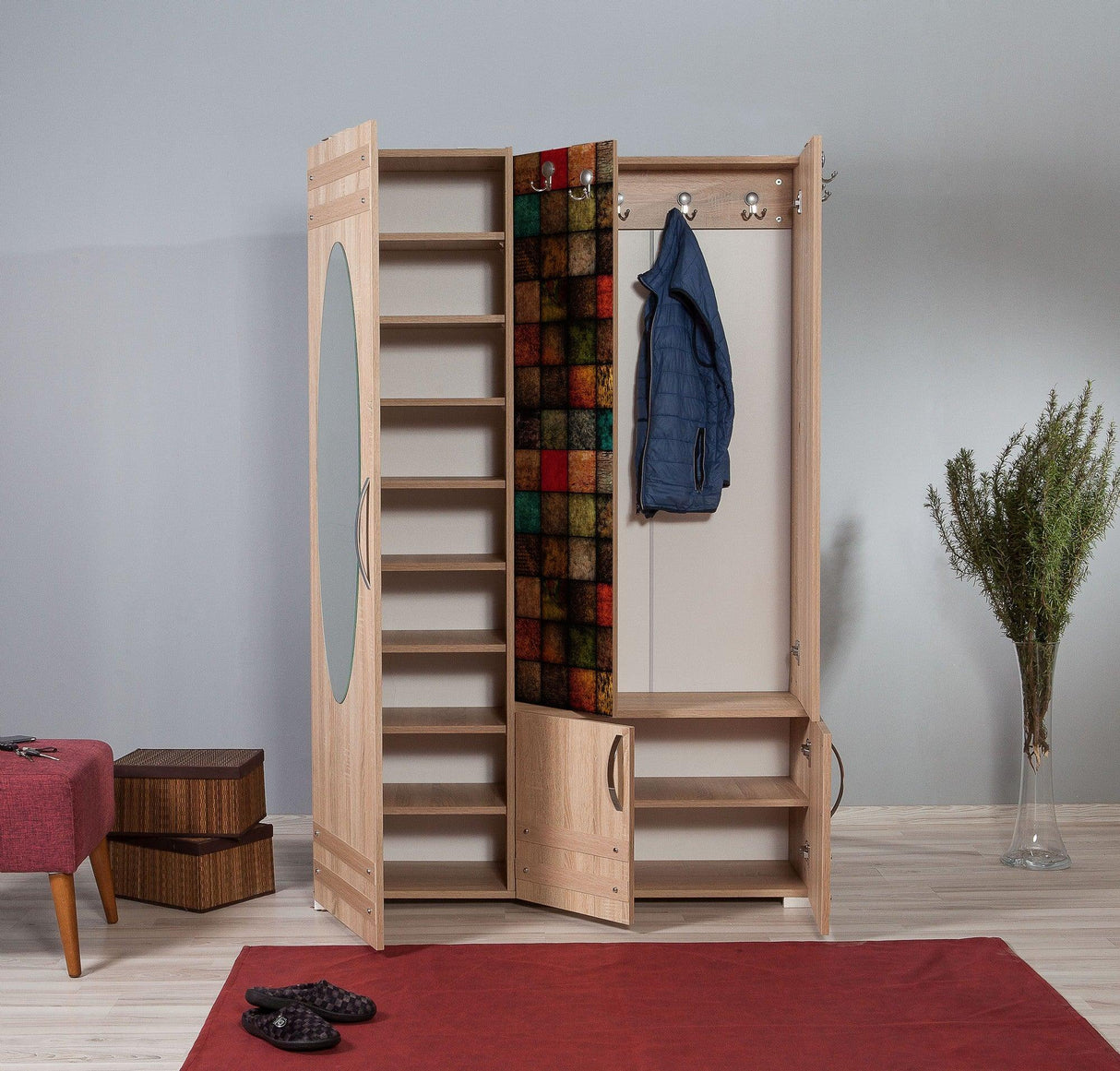 Cuier cu pantofar SİHİRLİ-220 Hall Stand 2, Stejar Sonoma, 195x36x125 cm