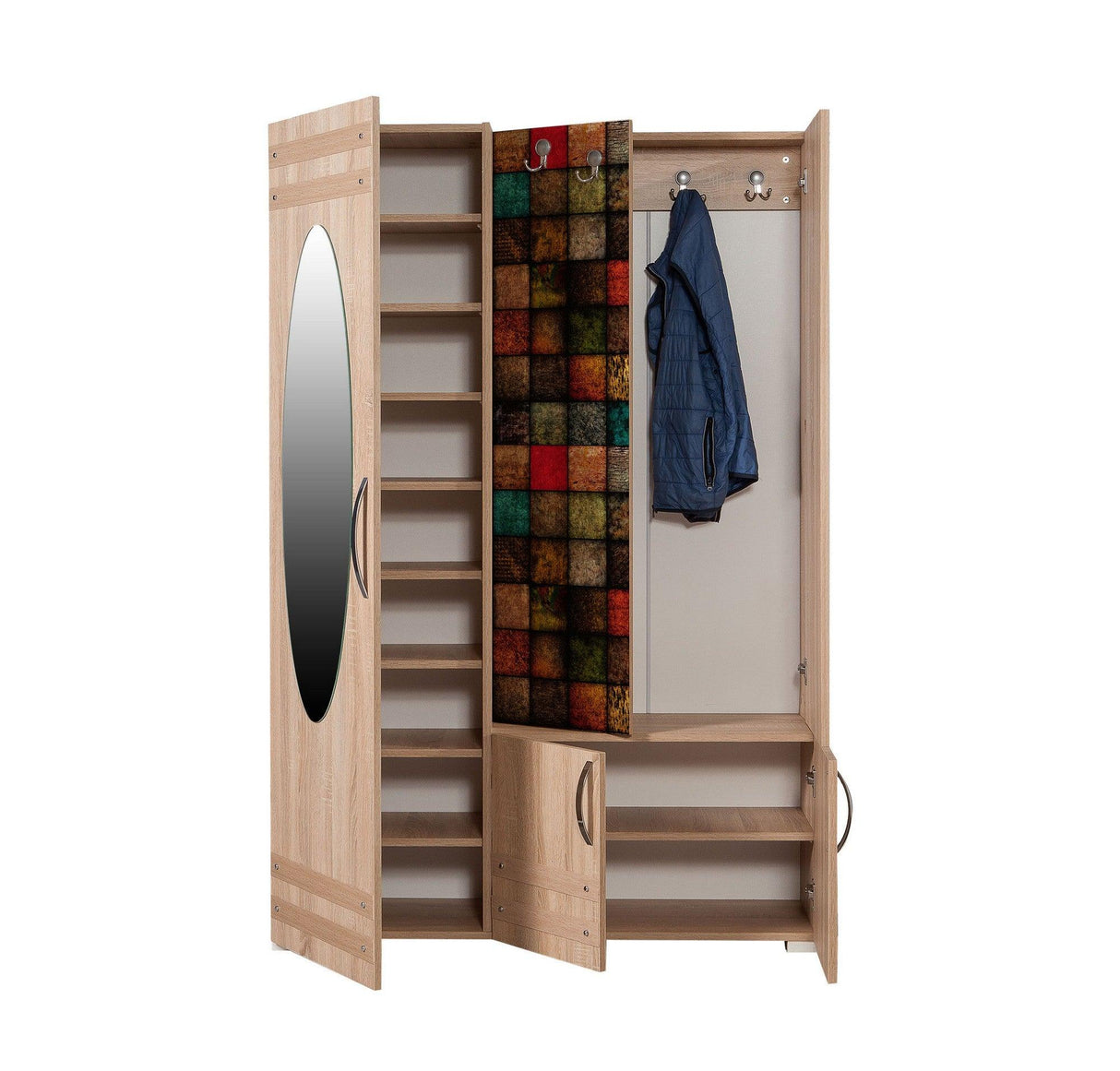 Cuier cu pantofar SİHİRLİ-220 Hall Stand 2, Stejar Sonoma, 195x36x125 cm