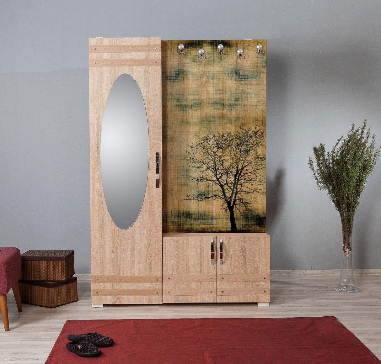 Cuier cu pantofar SİHİRLİ-220 Hall Stand 3, Stejar Sonoma, 195x36x125 cm