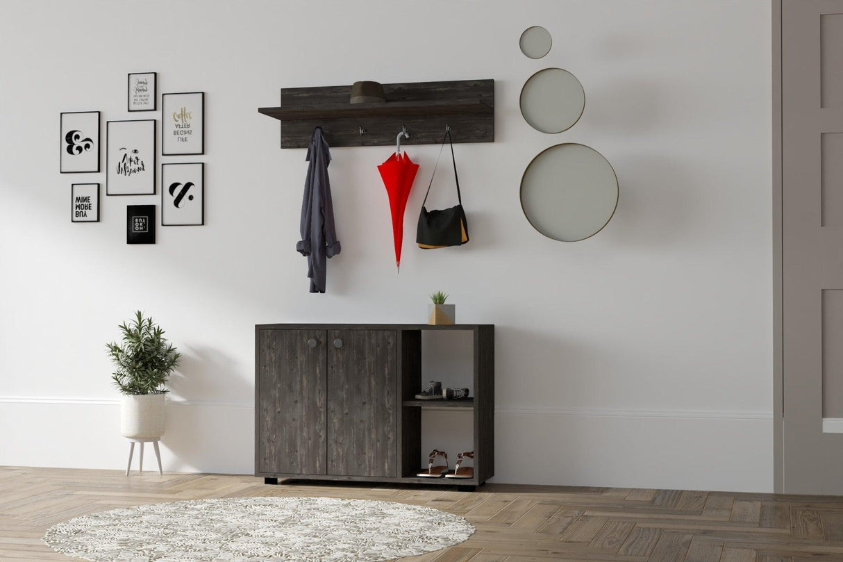 Cuier cu pantofar Sahra, Gri, 90x63x30 cm