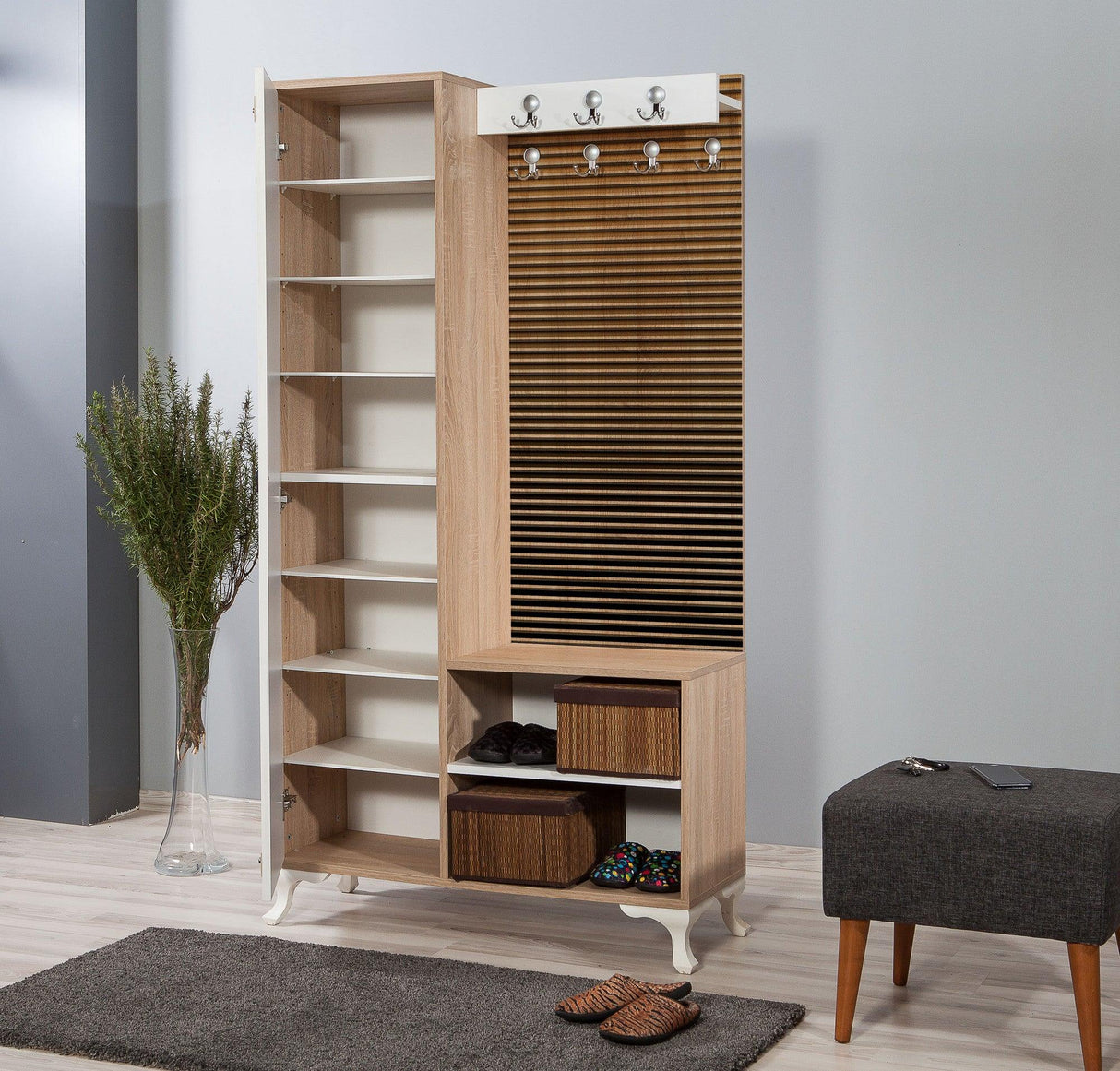 Cuier cu pantofar Star-220, Stejar Sonoma, 100x190x36 cm