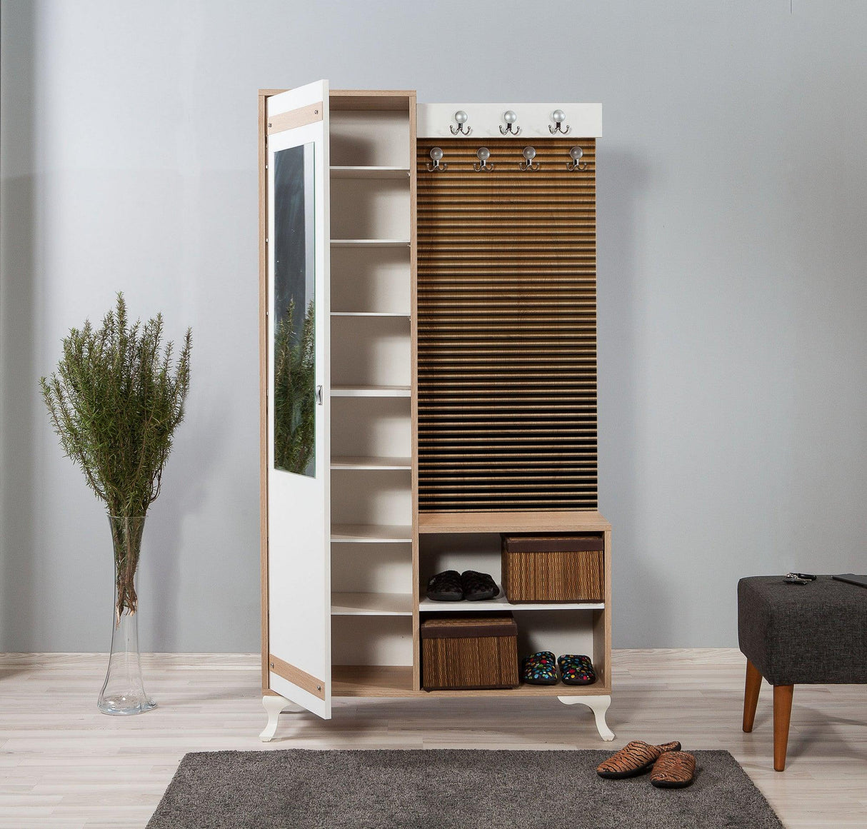 Cuier cu pantofar Star-220, Stejar Sonoma, 100x190x36 cm