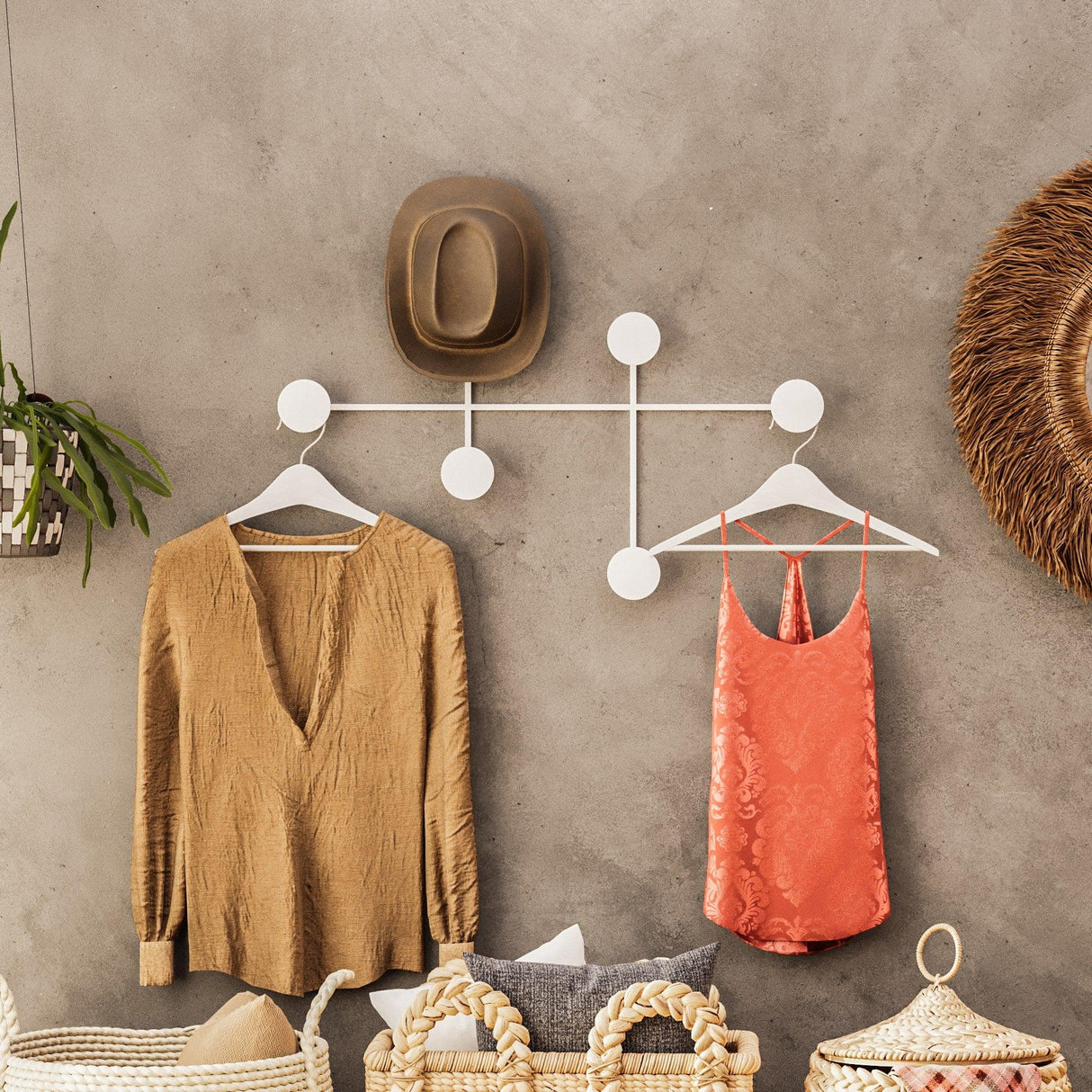 Cuier de hol metalic Metal Wall Hook Antonio 2, Alb, 82x60x10 cm