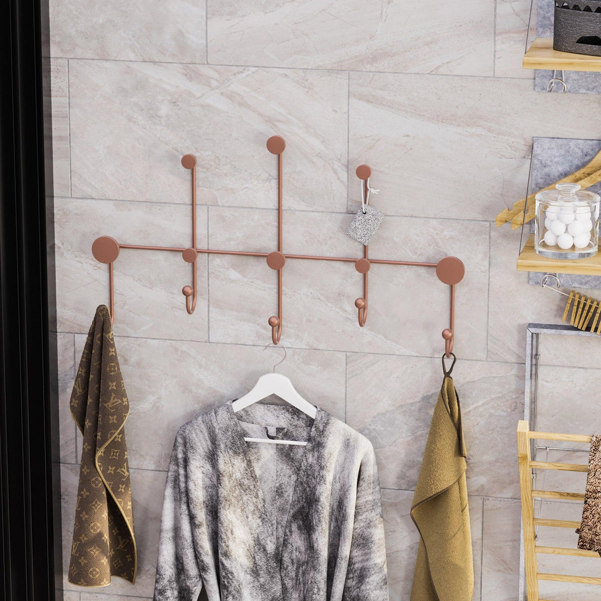 Cuier de hol metalic Metal Wall Hook Antonio 4, Cupru, 80x45x10 cm