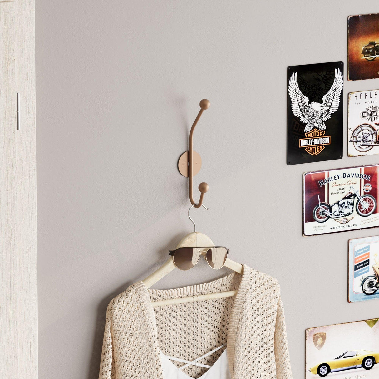 Cuier de hol metalic Metal Wall Hook Antonio 8, Cupru, 6x9 cm