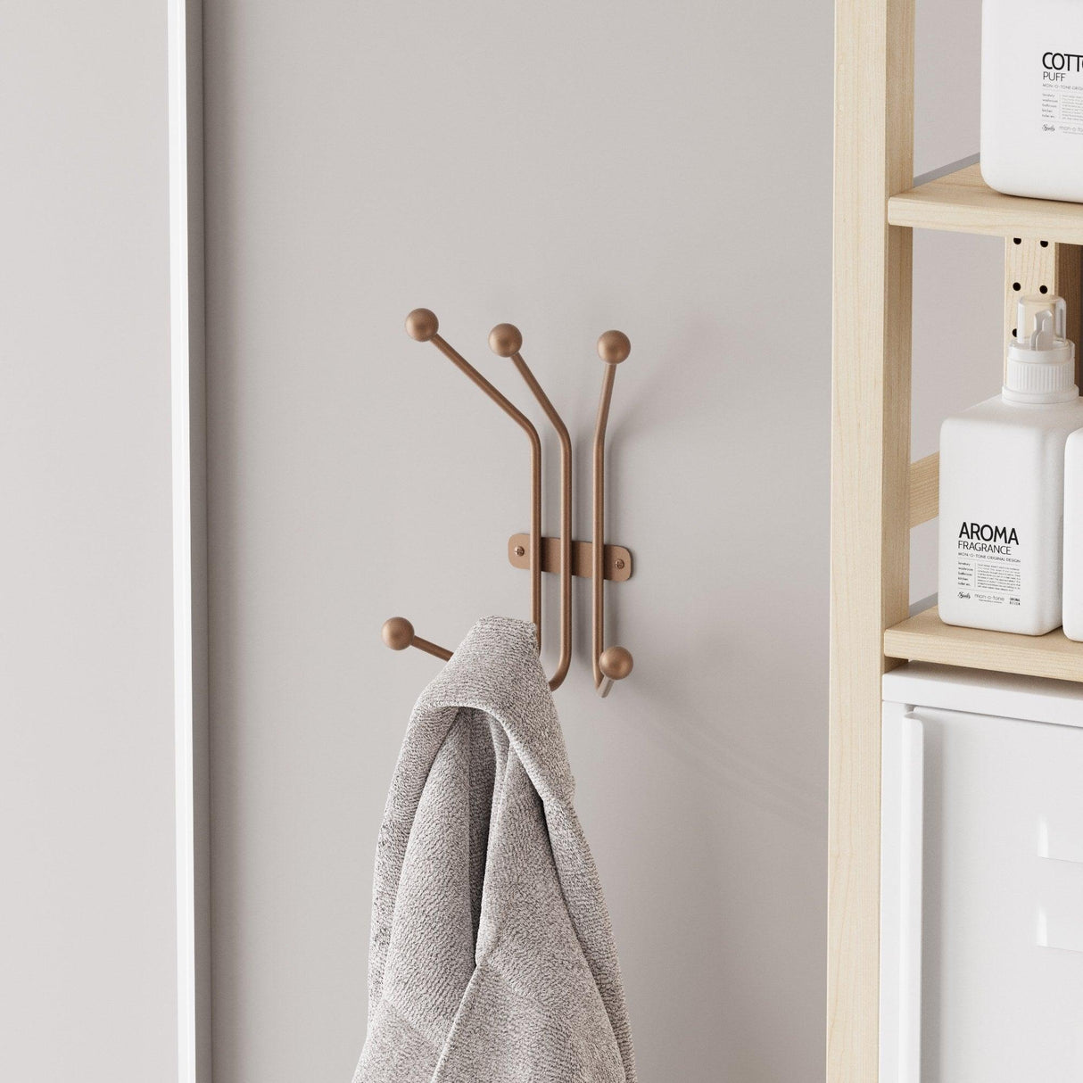 Cuier de hol metalic Metal Wall Hook Artistic 1, Cupru, 23x13 cm