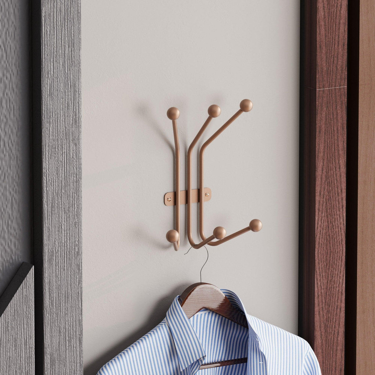 Cuier de hol metalic Metal Wall Hook Artistic 1, Cupru, 23x13 cm