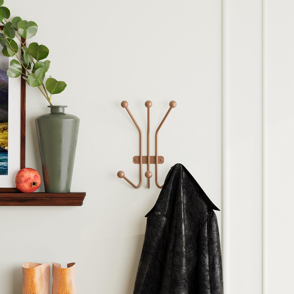 Cuier de hol metalic Metal Wall Hook Artistic 1, Cupru, 23x13 cm