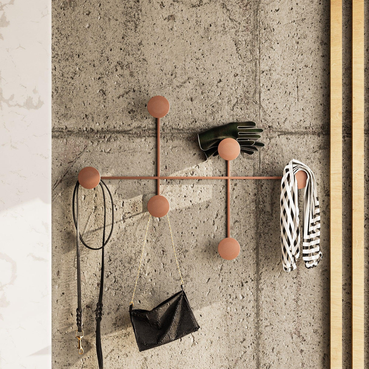 Cuier de hol metalic Metal Wall Hook Lux 2, Cupru, 82x60x10 cm