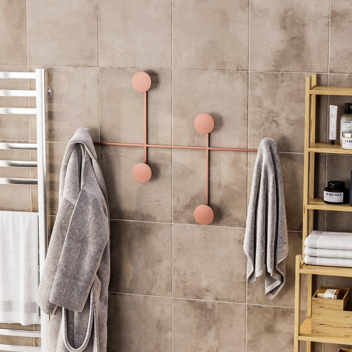 Cuier de hol metalic Metal Wall Hook Lux 2, Cupru, 82x60x10 cm