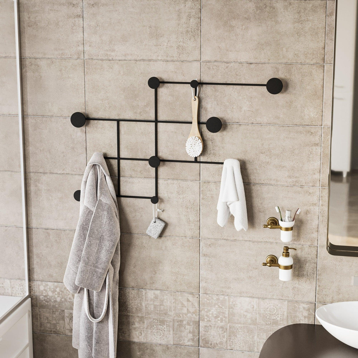 Cuier de hol metalic Metal Wall Hook Modern 1, Negru, 112x64x10 cm