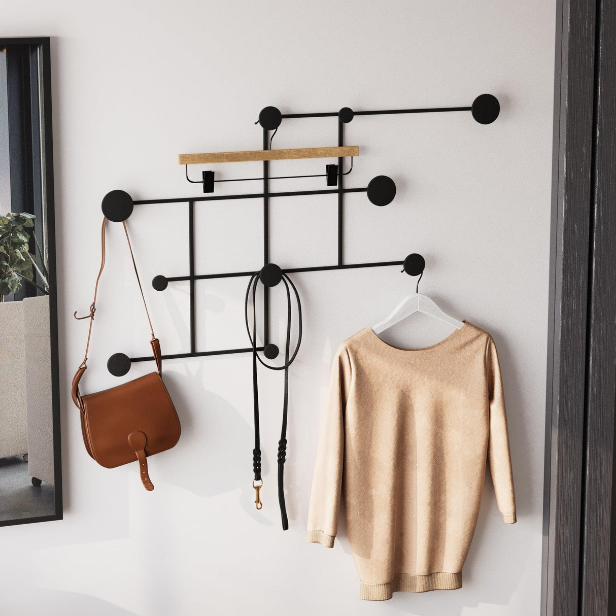 Cuier de hol metalic Metal Wall Hook Modern 1, Negru, 112x64x10 cm