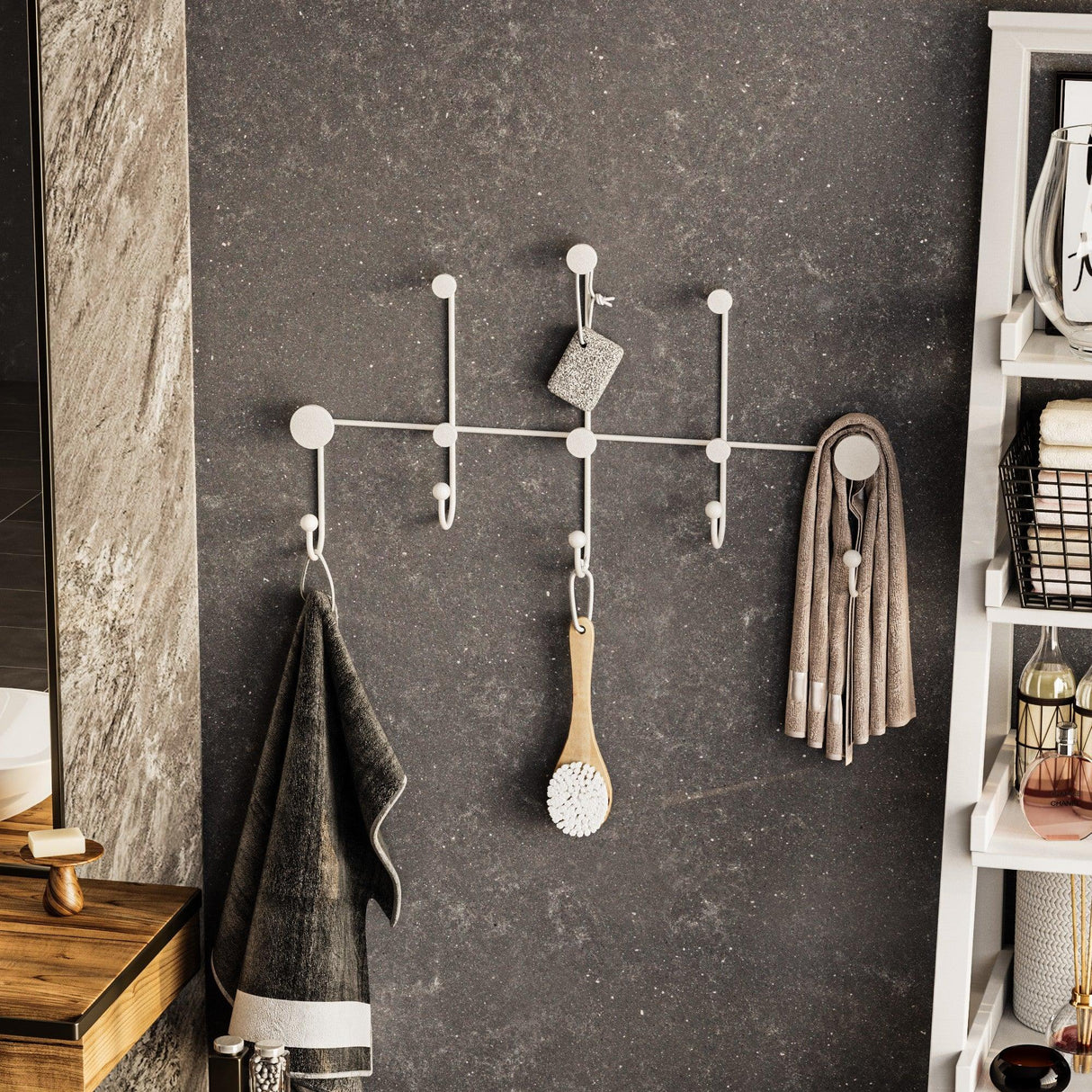 Cuier de hol metalic Metal Wall Hook Vintage 2, Alb, 80x45x10 cm