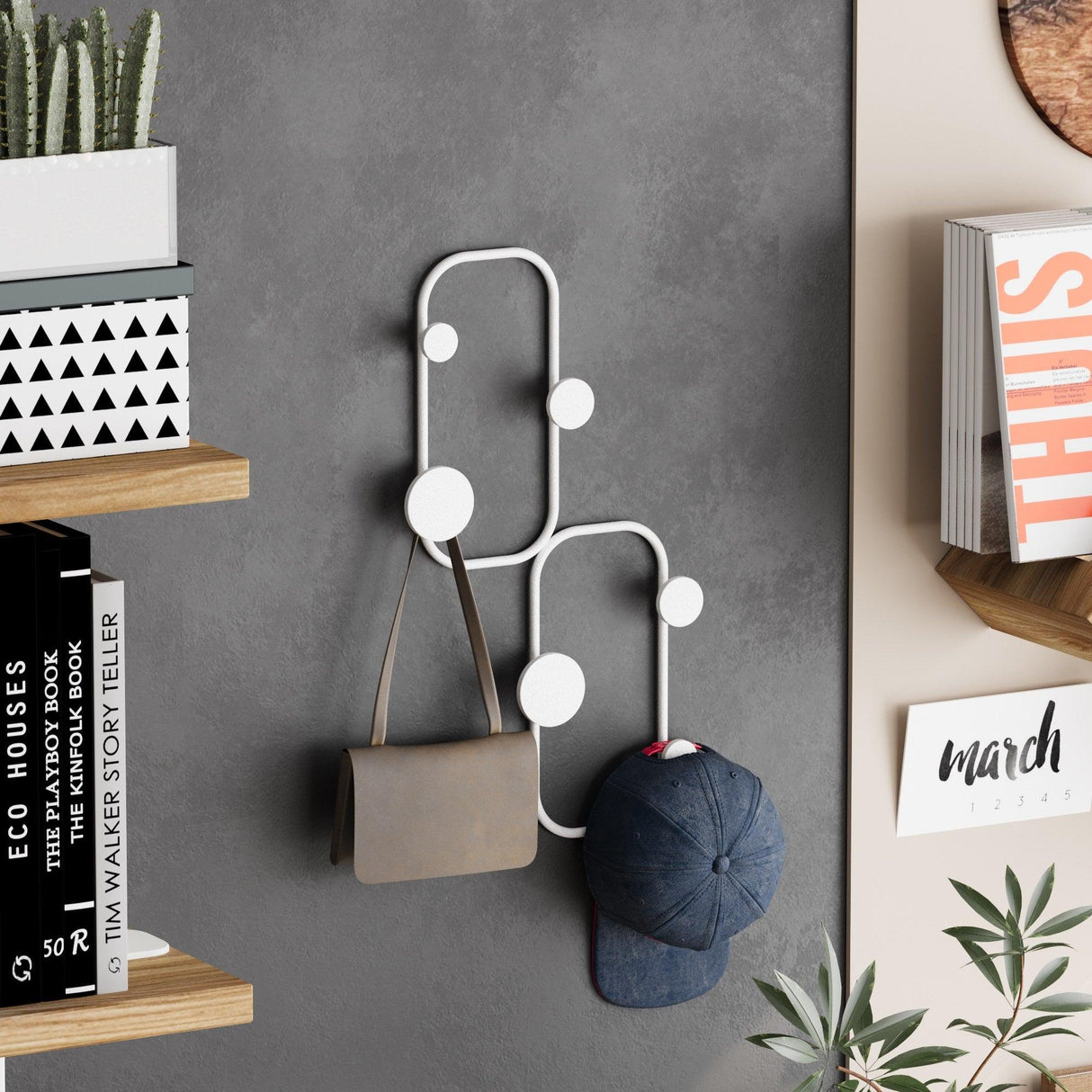 Cuier de hol metalic Metal Wall Hook Vintage 3, Alb, 26x5 cm