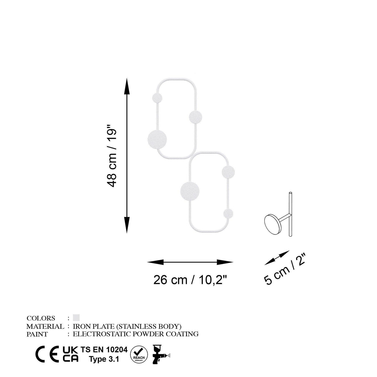 Cuier de hol metalic Metal Wall Hook Vintage 3, Alb, 26x5 cm