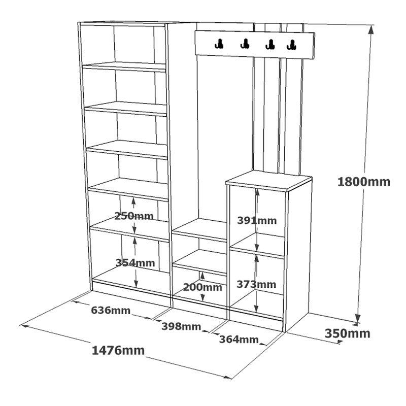 Cuier Doorse cu oglinda, Alb - Gri inchis, 148x35x180 cm - Alb