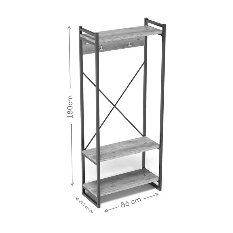 Cuier mobilier intrare Baker, nuc-negru, 90x34x180 cm - Alb