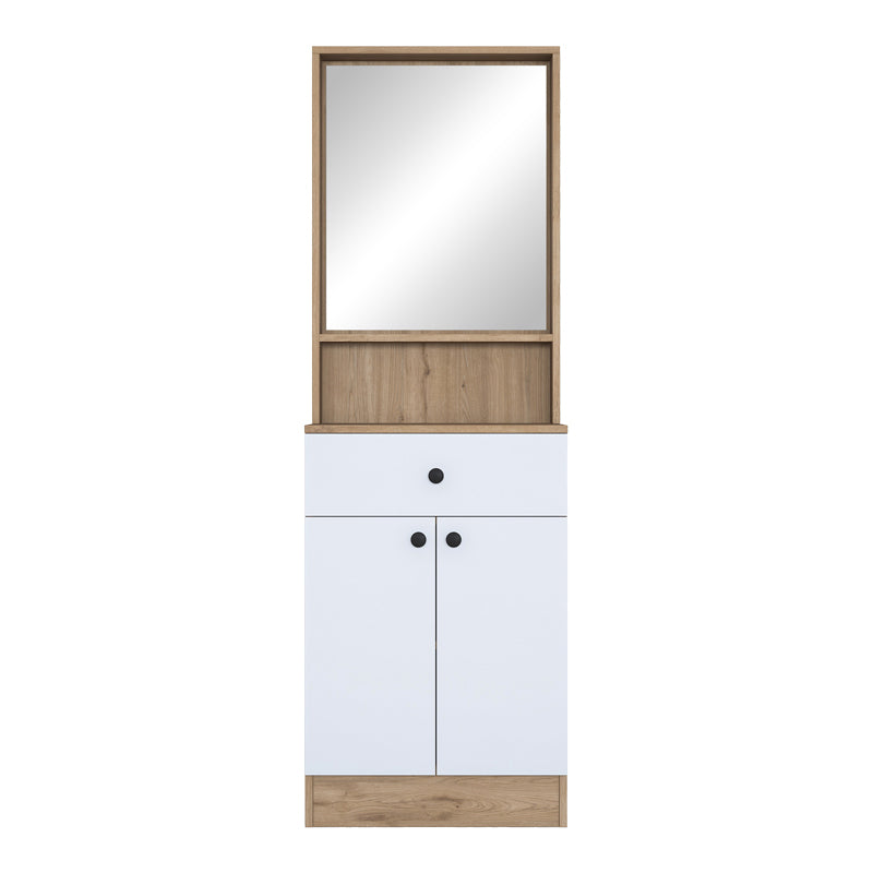 Cuier Rockder cu oglinda, 60x35x183 cm - Alb-Natur