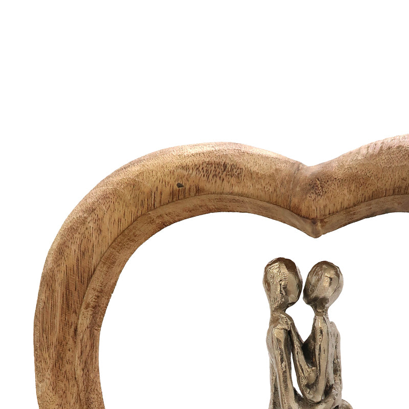 Decoratiune de masa inima Vrame lemn Natural de mango-aluminiu, 32x9x35 cm, detaliu produs