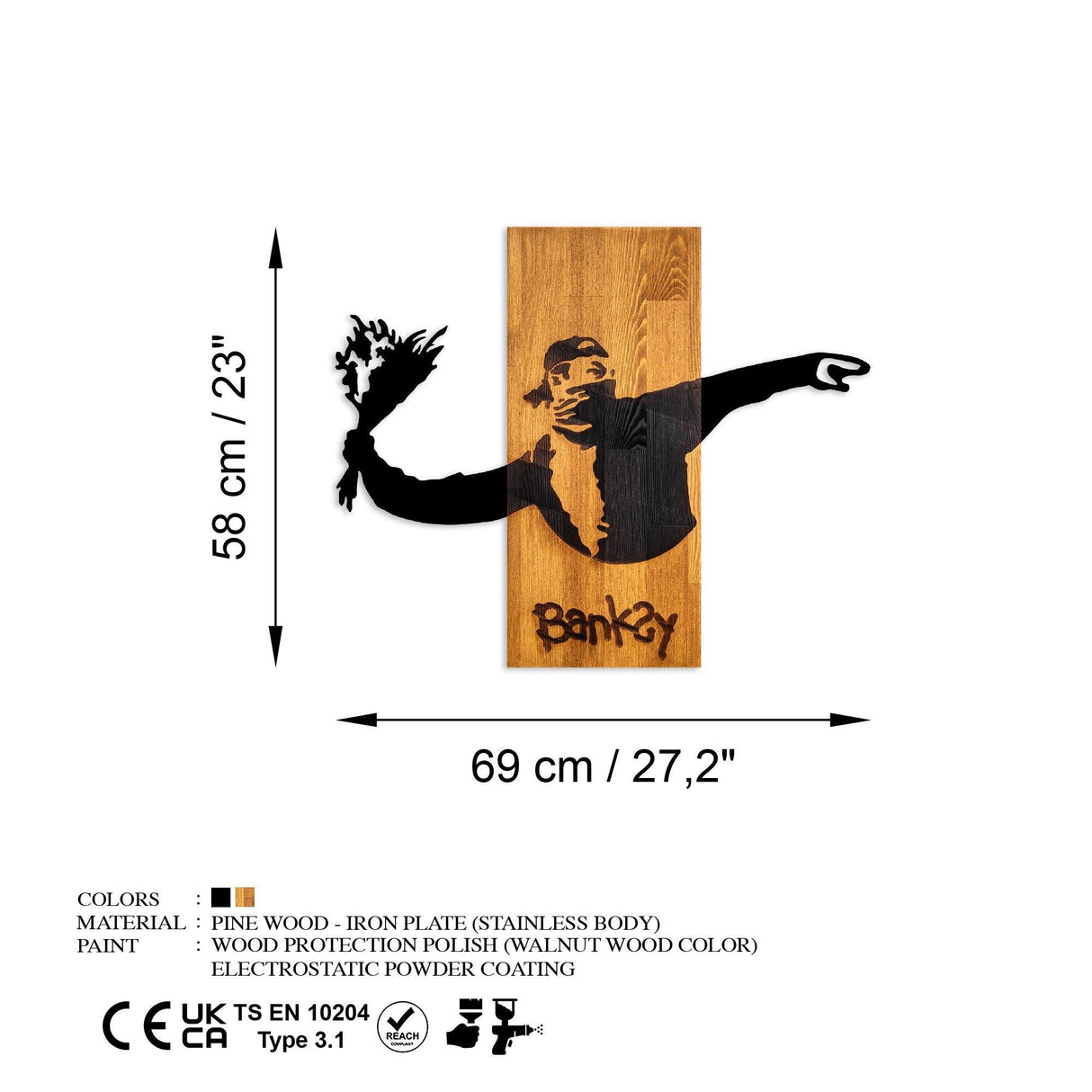 Decoratiune de perete lemn Decorative Wooden Wall Accessory Artistic 2, Nuc, 69x58x3 cm