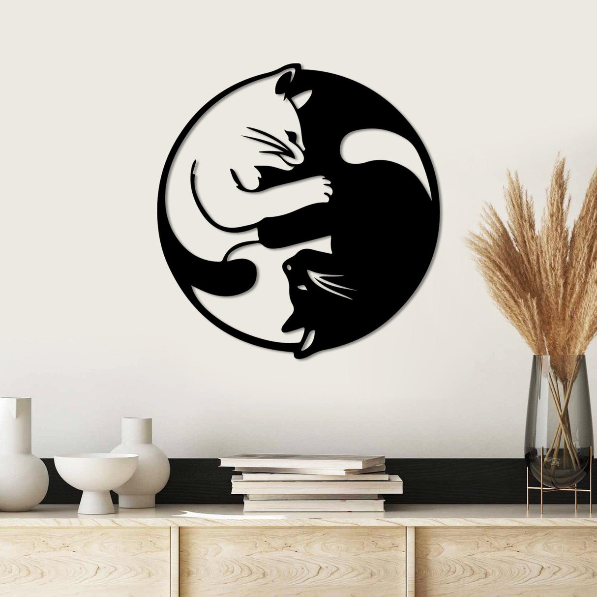 Decoratiune de perete Metal Cat 1, Negru, 54x56 cm