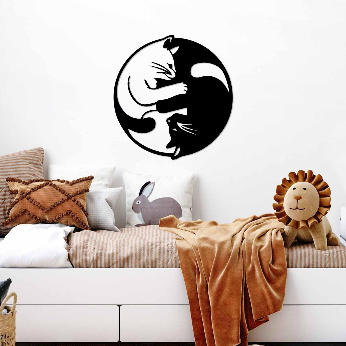 Decoratiune de perete Metal Cat 1, Negru, 54x56 cm