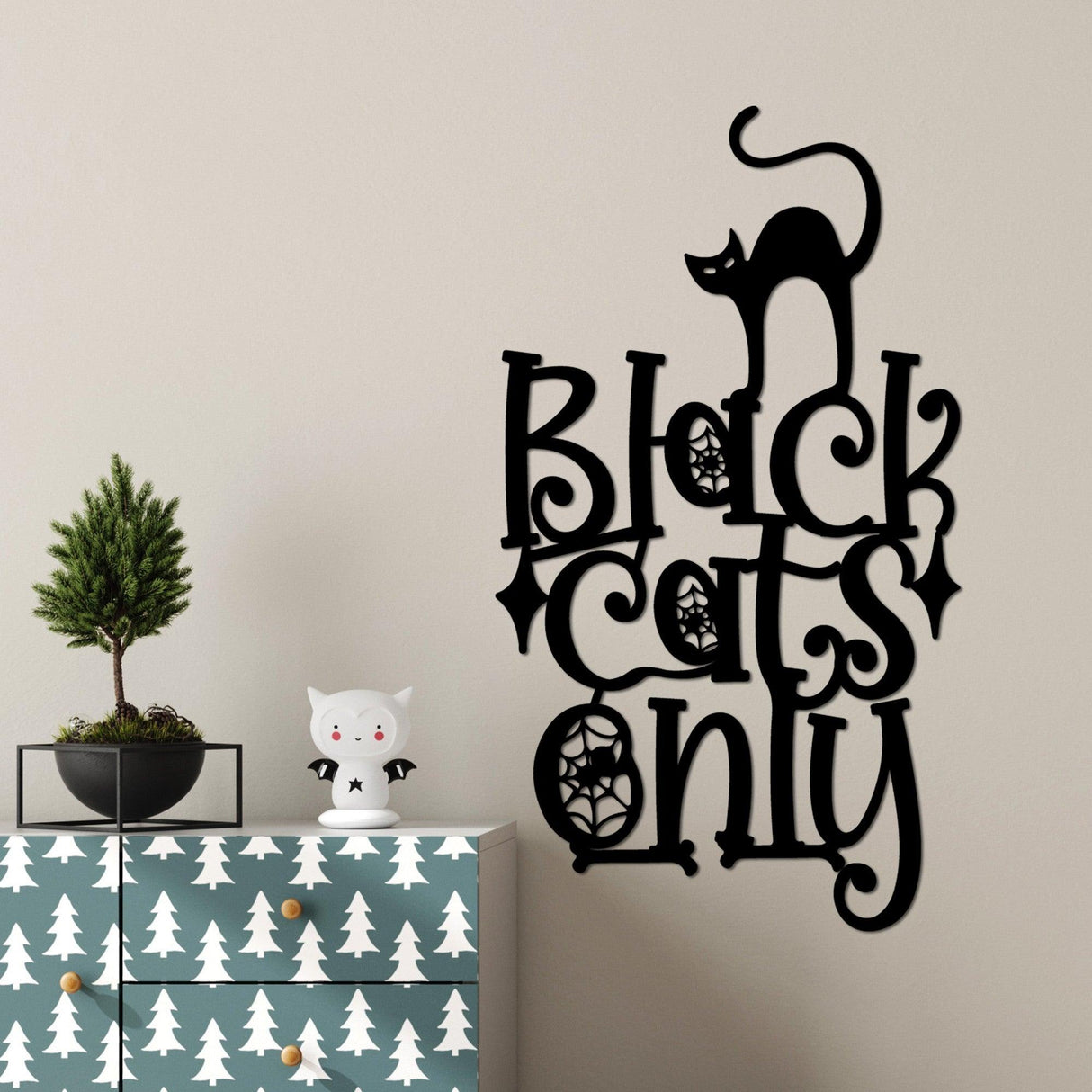 Decoratiune de perete Metal Cat 8, Negru, 34x60 cm