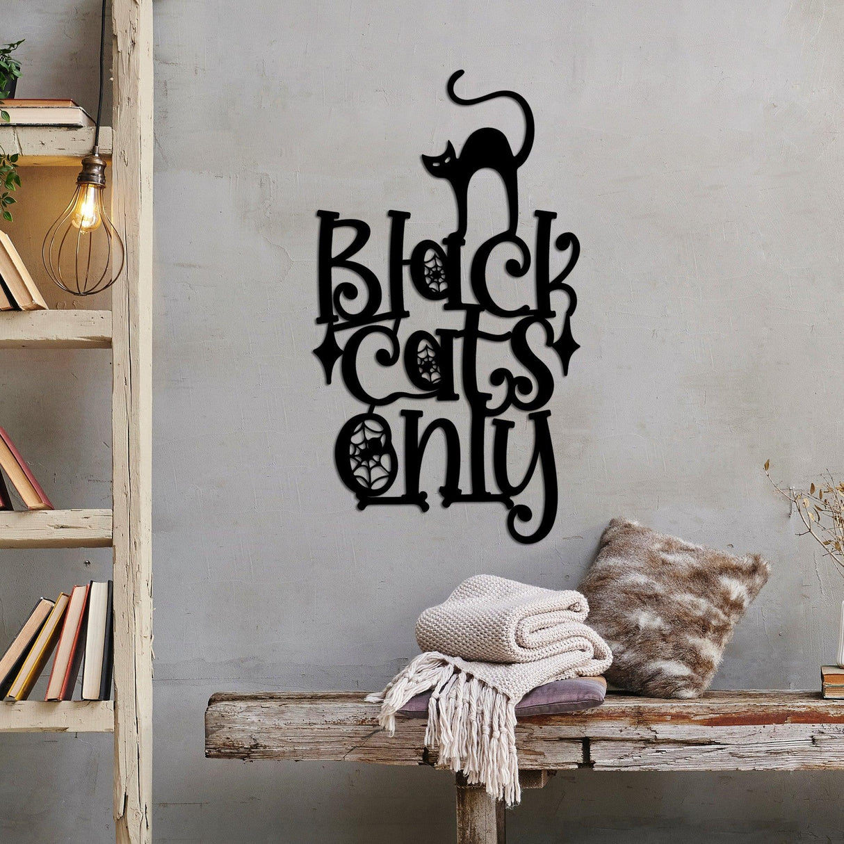 Decoratiune de perete Metal Cat 8, Negru, 34x60 cm