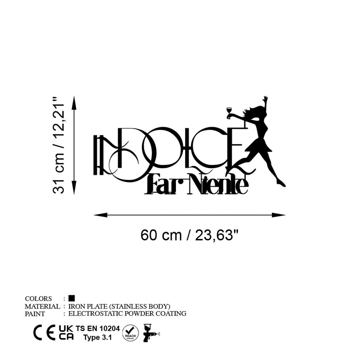 Decoratiune de perete Metal Dolce far Niente 1, Negru, 60x31 cm