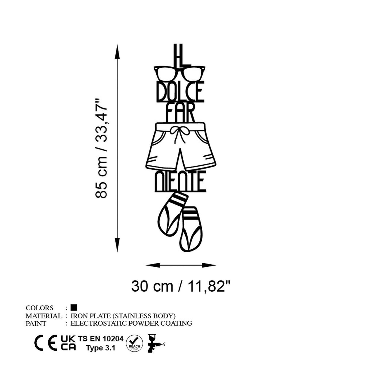 Decoratiune de perete Metal Dolce Far Niente 3, Negru, 30x85 cm