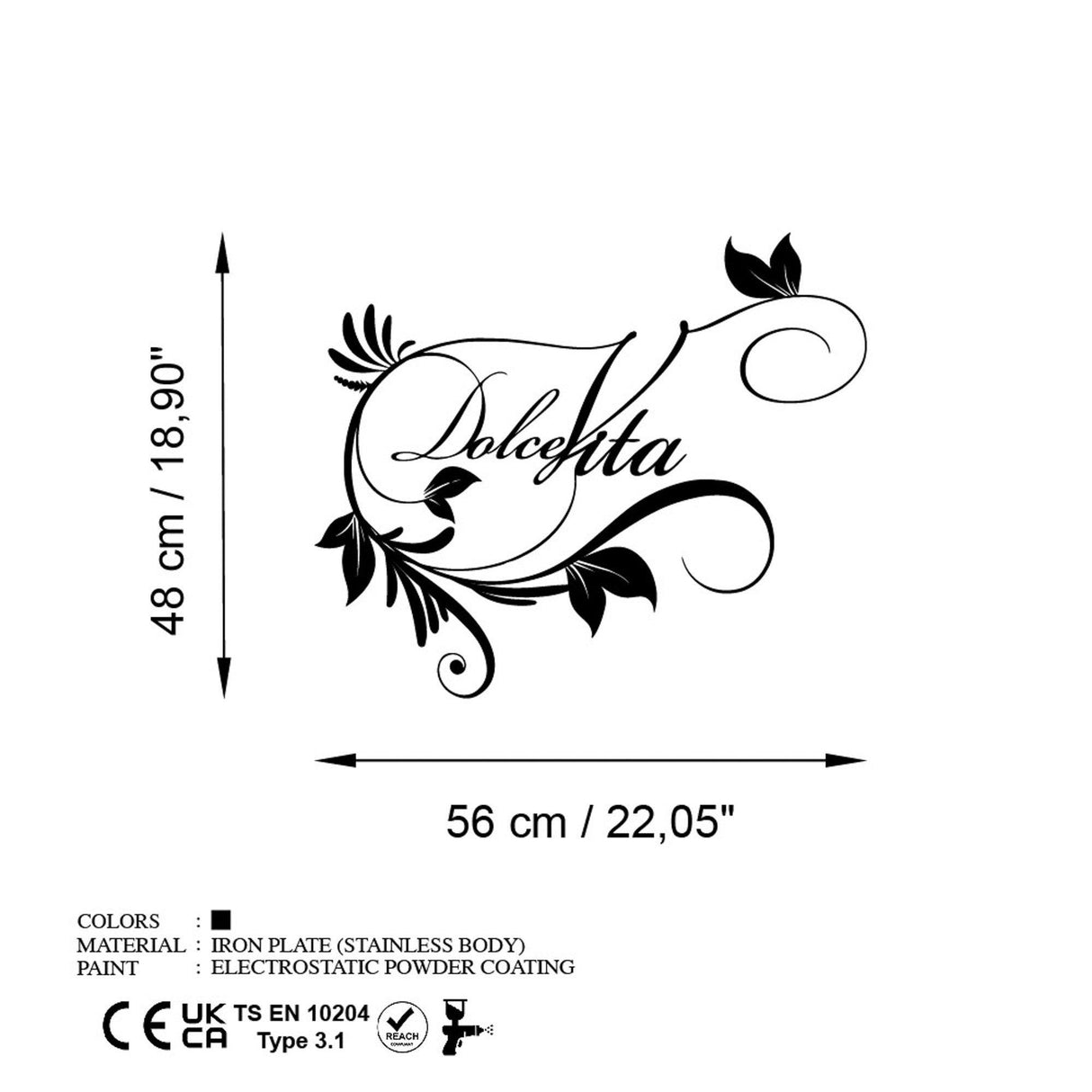 Decoratiune de perete Metal Dolce Vita 3, Negru, 56x48 cm