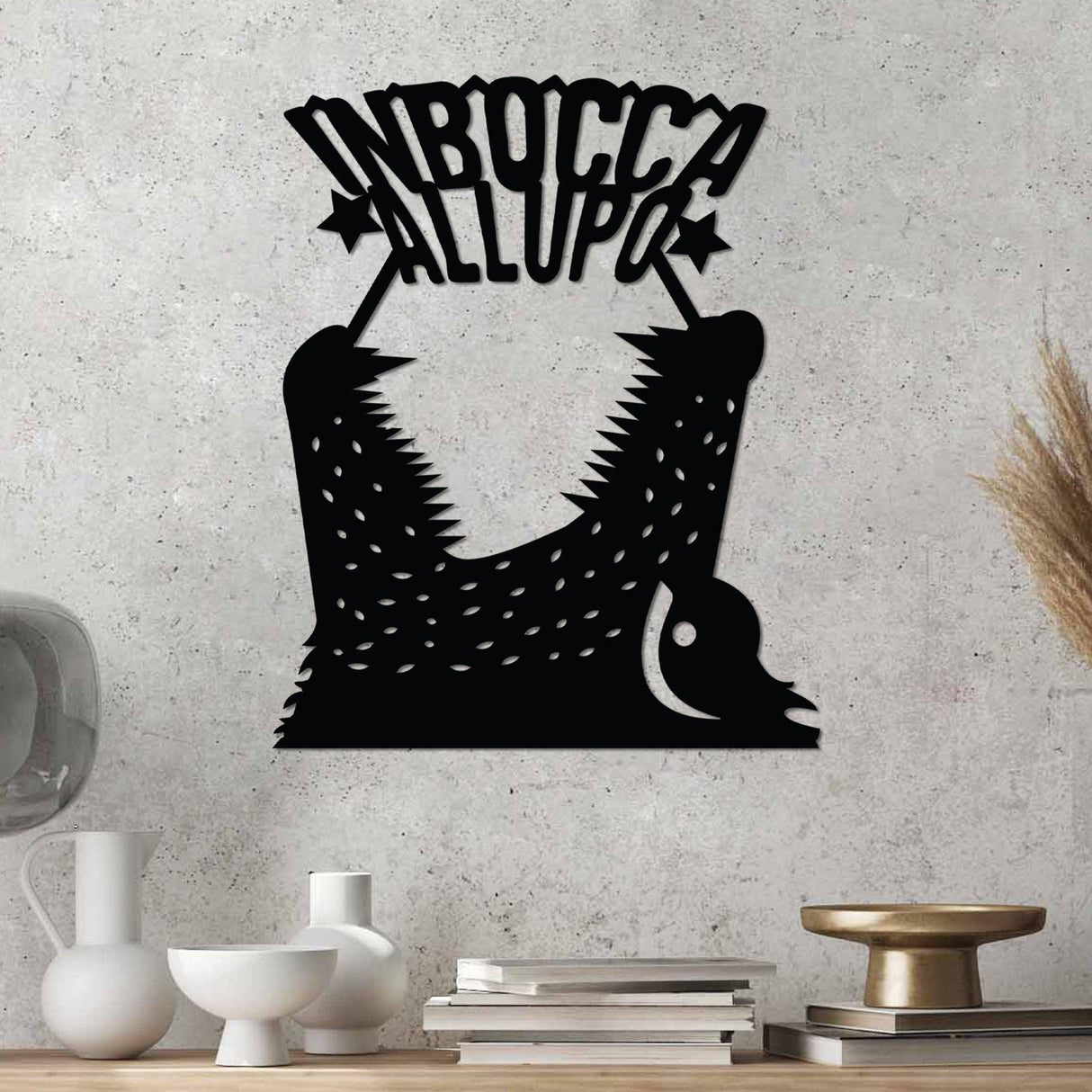 Decoratiune de perete Metal Lupo 4, Negru, 46x56 cm