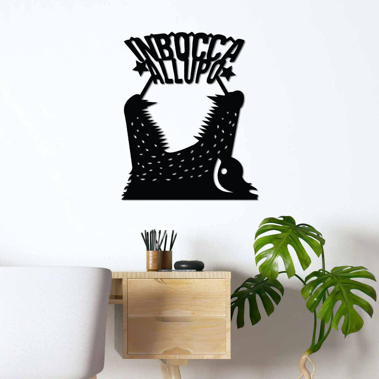 Decoratiune de perete Metal Lupo 4, Negru, 46x56 cm