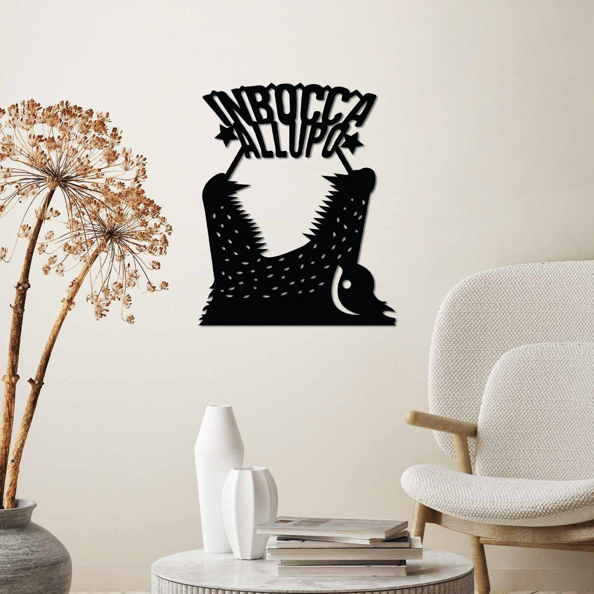 Decoratiune de perete Metal Lupo 4, Negru, 46x56 cm