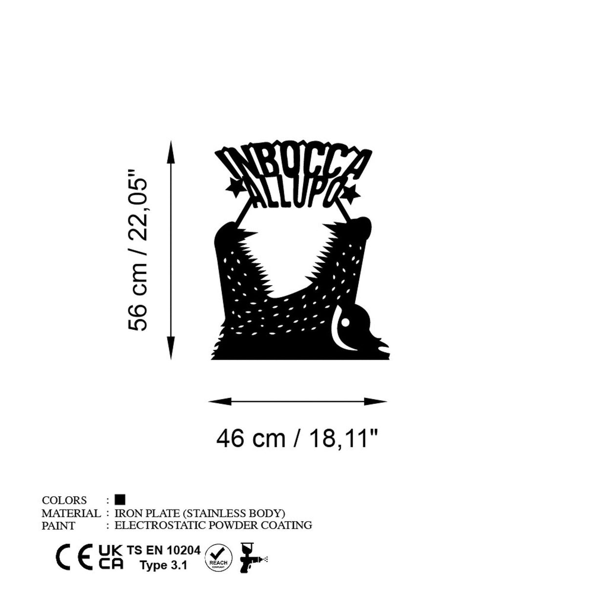 Decoratiune de perete Metal Lupo 4, Negru, 46x56 cm