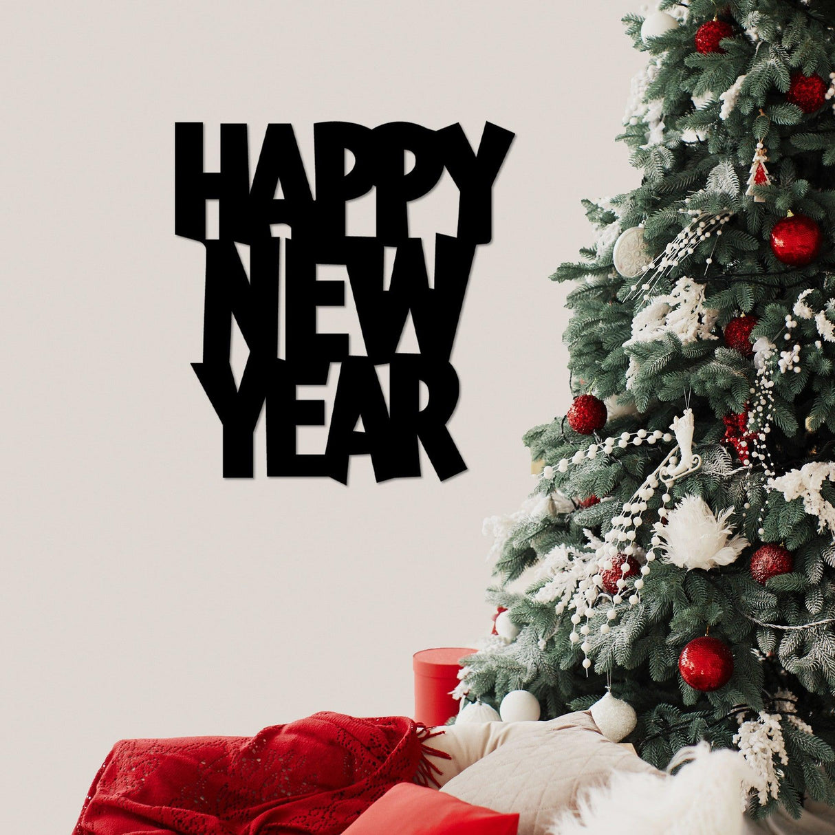 Decoratiune de perete Metal New Year 4, Negru, 31x33 cm