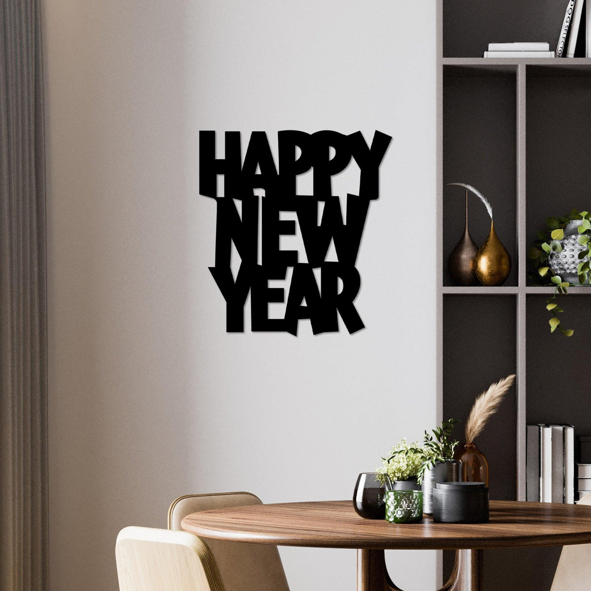 Decoratiune de perete Metal New Year 4, Negru, 31x33 cm