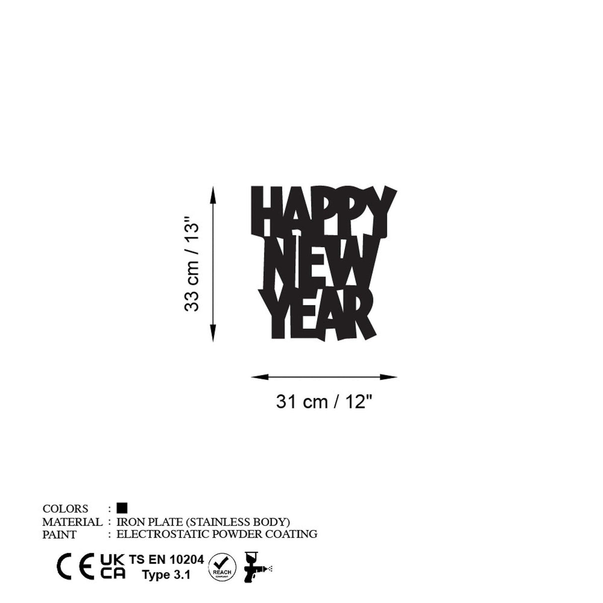 Decoratiune de perete Metal New Year 4, Negru, 31x33 cm