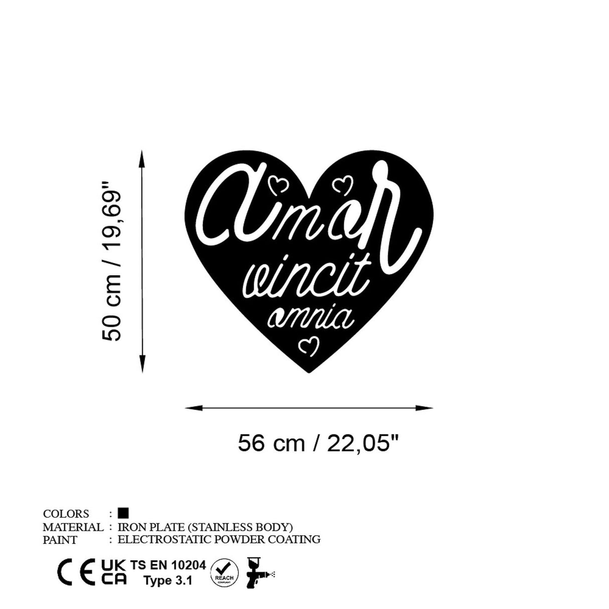 Decoratiune de perete Metal Omnia Vincit Amor 3, Negru, 56x50 cm